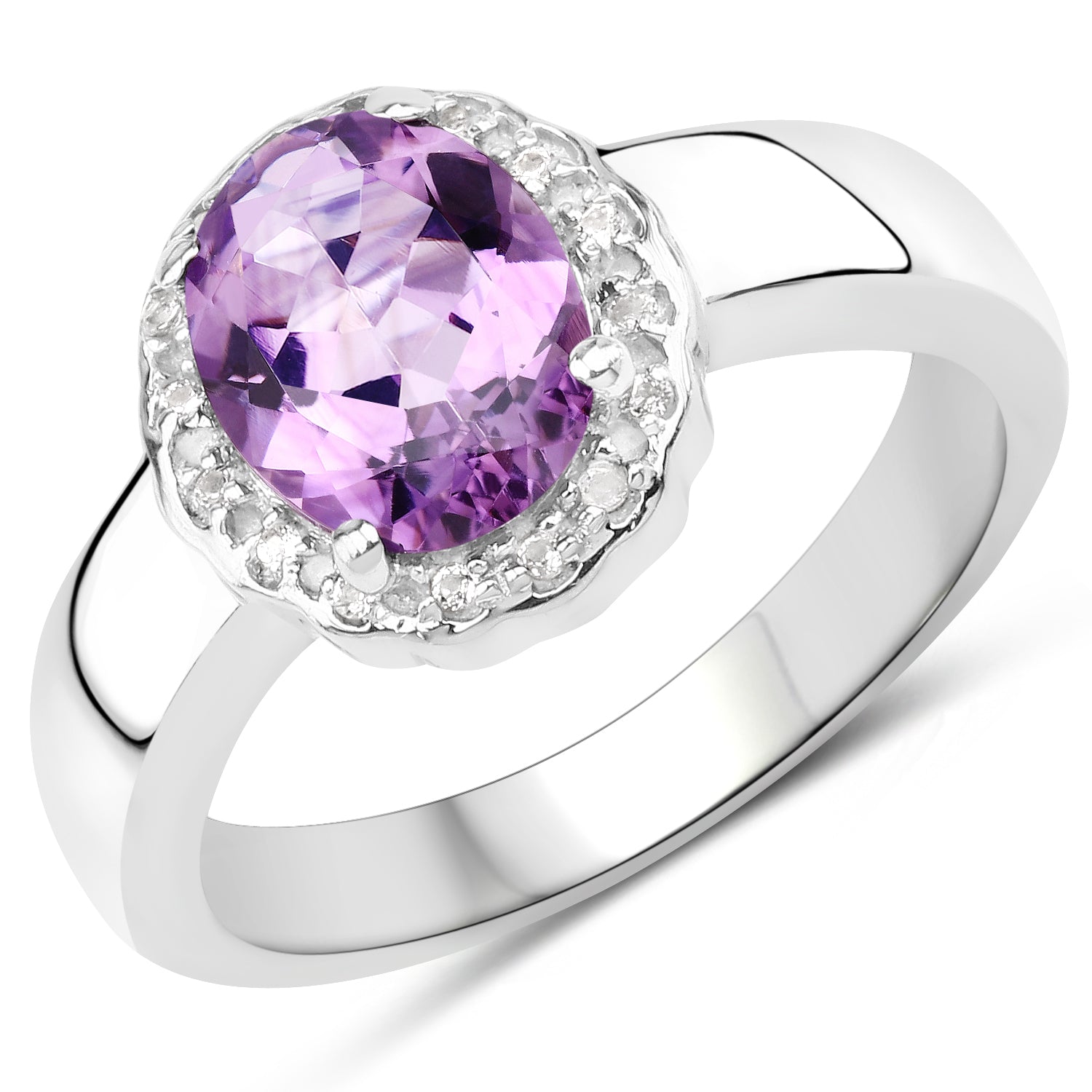 1.68 Carat GenuineAmethyst and White Topaz .925 Sterling Silver Ring