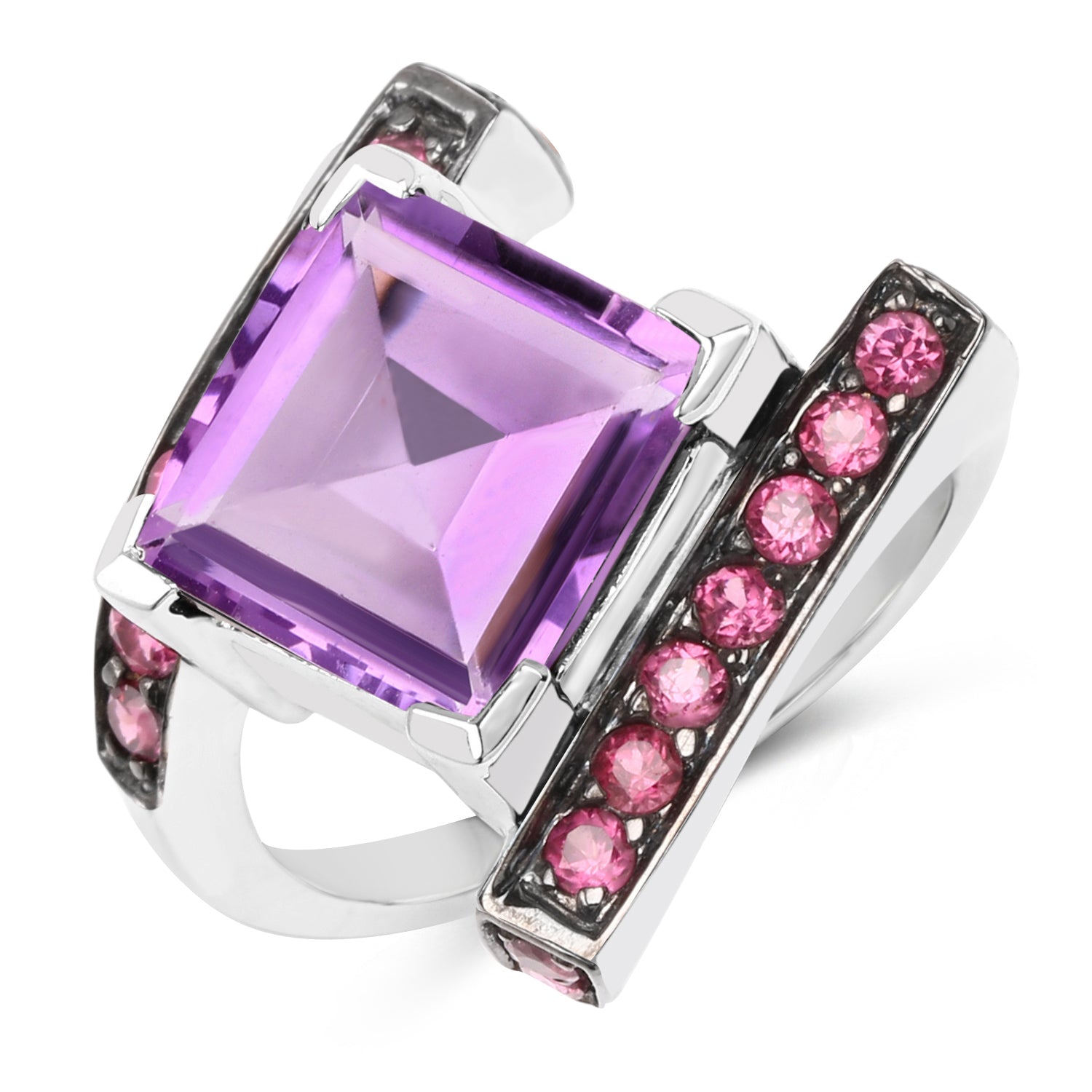 6.90 Carat Genuine Amethyst and Rhodolite .925 Sterling Silver Ring