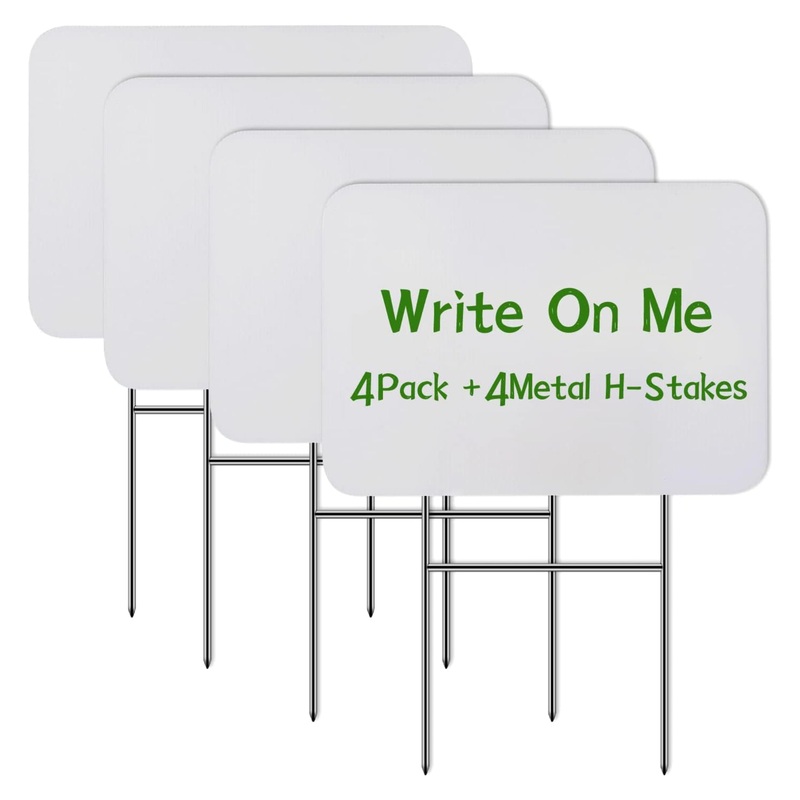 Eyoloty 4 Pack Blank Yard Signs with H Stakes 18"x12" Corrugated Plastic Outdoor Sign,Poster Board for Home,Garage Estate Sale,for Rent,Birthday,Open House,Now Hiring,or Political Lawn Signs