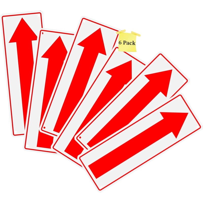 Eyoloty 6 Pack Red Arrow Sign,10" x 3.5" Metal Arrow Sign For Directions, Left and Right Universal Directions sign,Road Metal Arrow Sign for Street,Corner,Neighborhoods,School Indoor/Outdoor Use