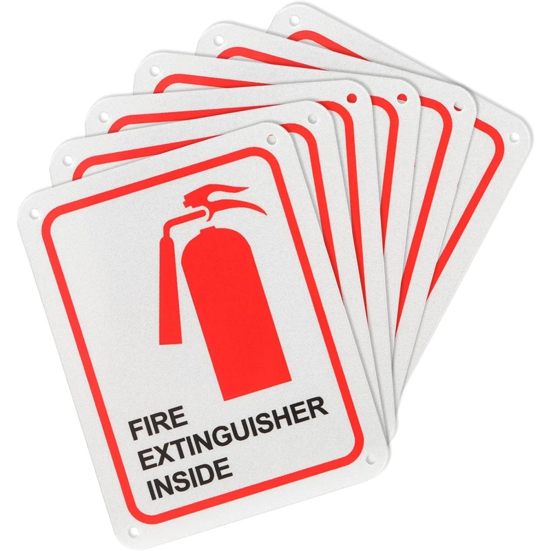 Eyoloty Fire Extinguisher Inside Signs 6 Pack,5x4 Inch Fire Extinguisher Sign,Fire Safety Sign .040 Rust Free Aluminum, Fade Resistant, Restaurant, Business, Home Indoor/Outdoor Use