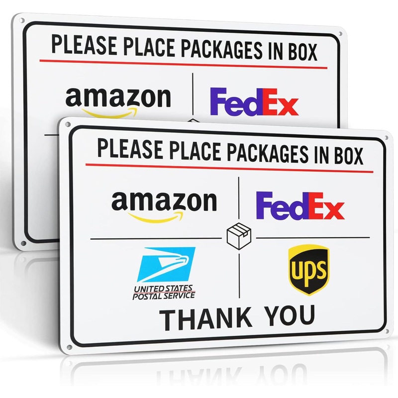 Eyoloty Package Delivery Sign Instructions,Delivery Amazon UPS FedEx Packages in Box Sign,12" x 8" Aluminum Package Signs,Easy Mounting,Fade Resistance,Indoor/Outdoor Use(2 Pack)