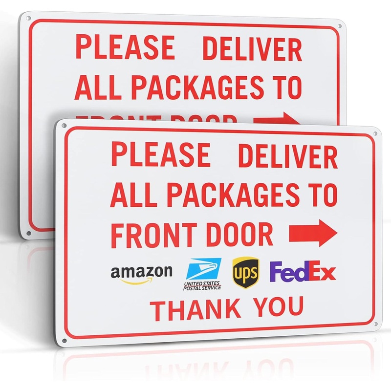 Eyoloty Package Delivery Sign Instructions,Delivery Amazon UPS FedEx Packages to Front Door,12" x 8" Aluminum Package Signs,Easy Mounting,Fade Resistance,Indoor/Outdoor Use(2 Pack)