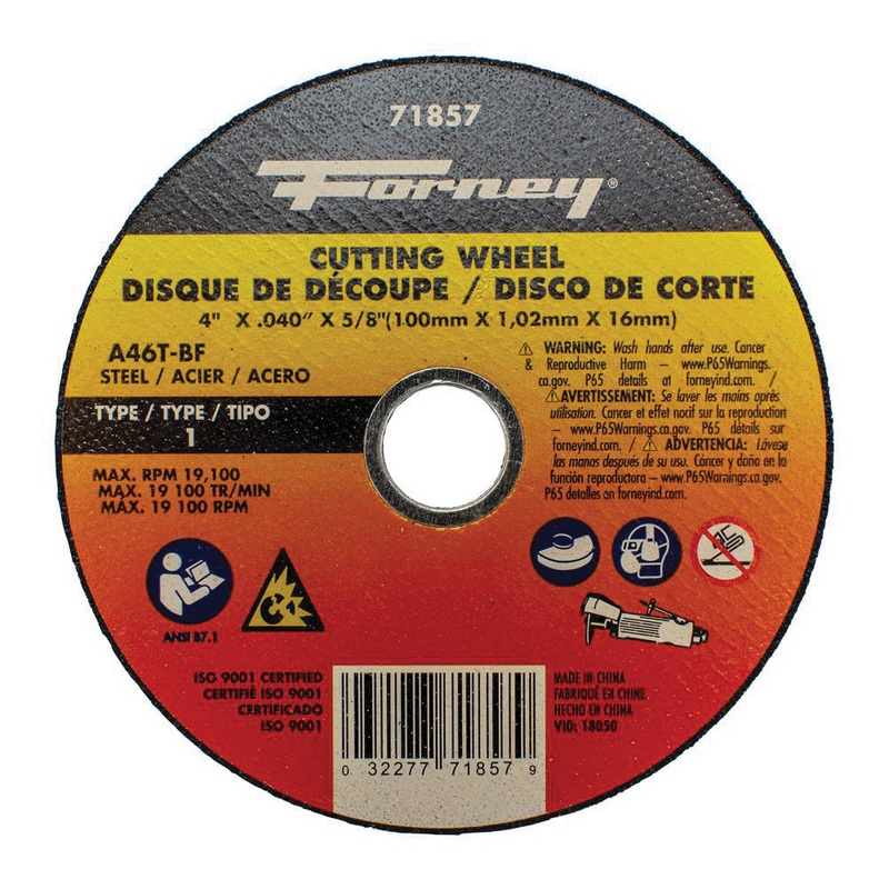 Forney 71857 Cut-Off Wheel, Type 1 Wheel, 4 in Dia, 0.04 in Thick, 5/8 in Arbor, 46 Grit, Medium Grit