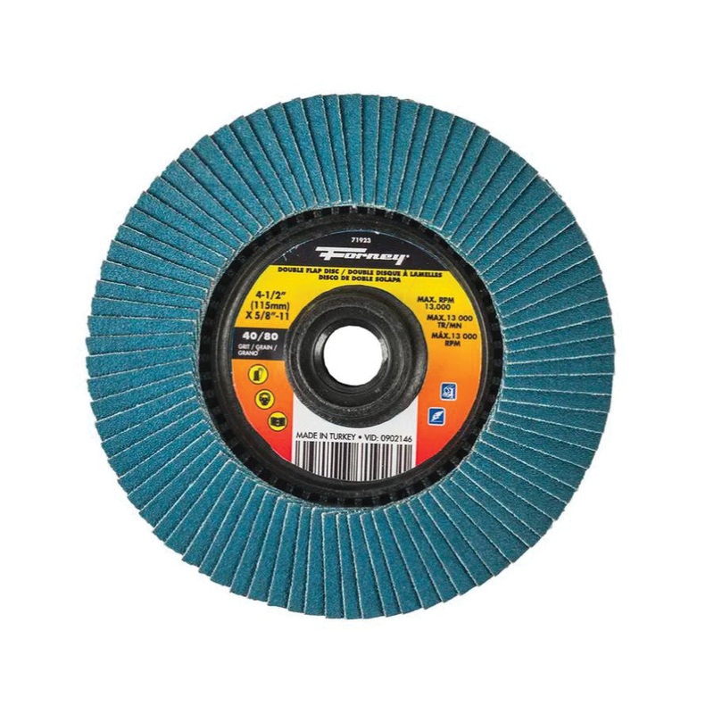 Forney 71923 Double-Sided Flap Disc, Type 29 Disc, 4-1/2 in Dia, 40, 80 Grit, Coarse to Fine Grit, Zirconia Abrasive