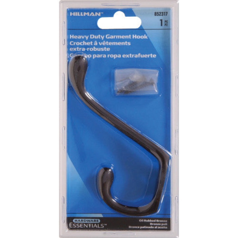 HARDWARE ESSENTIALS 852317 Garment Hook with #8 x 1 in Screw, Steel, Oil-Rubbed Bronze, Flush Mounting