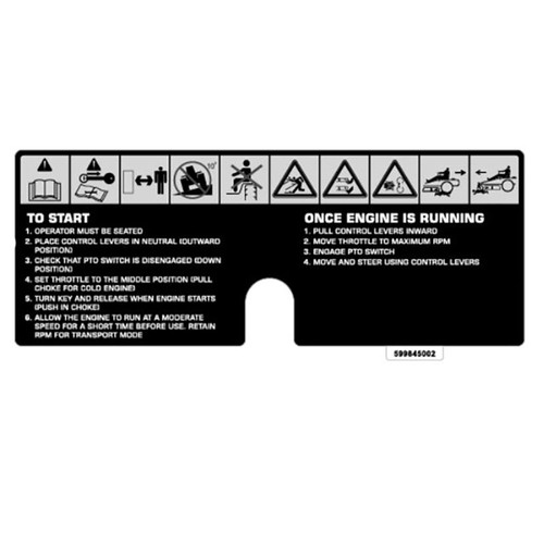 599845002 Decal Ztr Warning Decal Decal. Husqvarna Genuine OEM Part