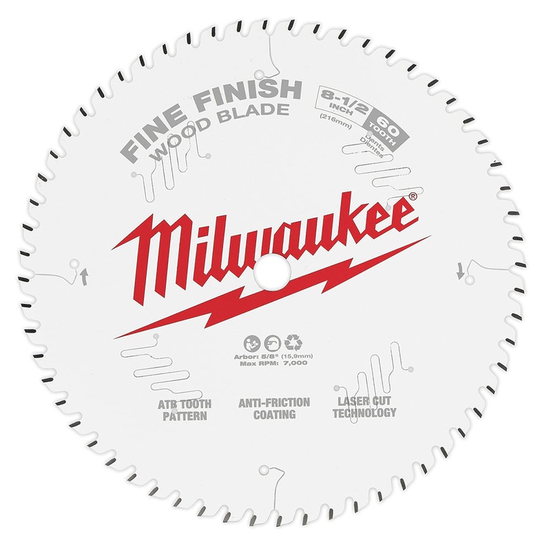 Milwaukee 48-40-0826 Circular Saw Blade, 8-1/2 in Dia, ATB Teeth, 60 -Teeth, 12 deg Hook, 5/8 in Arbor