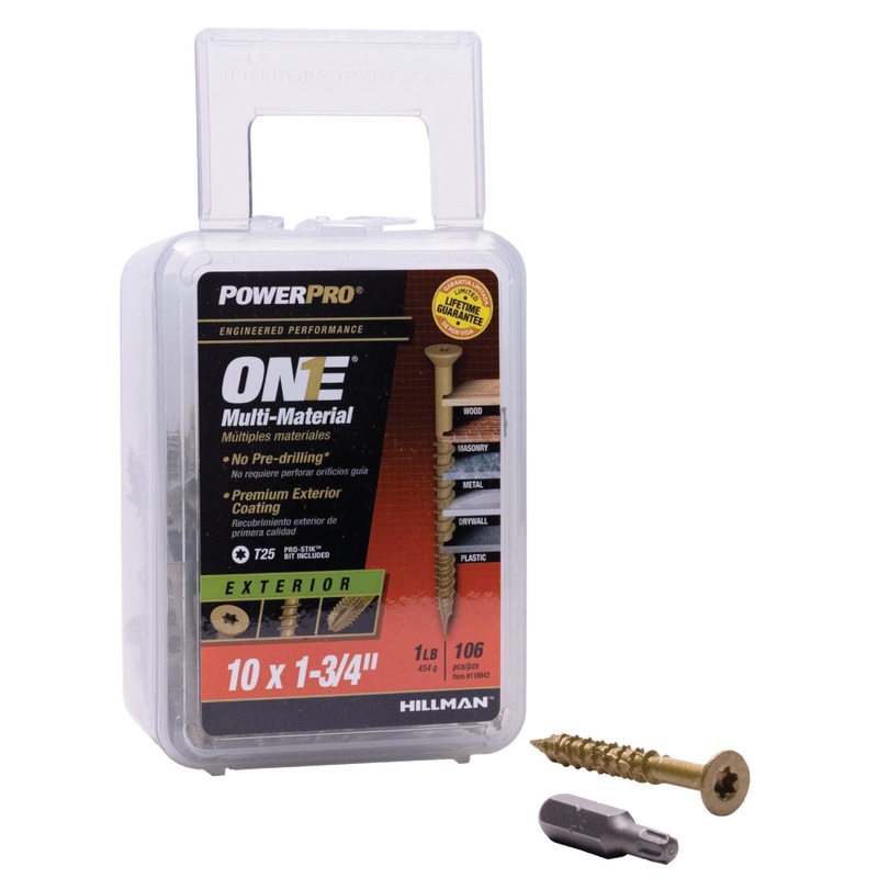PowerPro 116842 Exterior Multi-Material Screw, System of Measurement: Imperial, #10 Thread, 1-3/4 in L, Star Drive