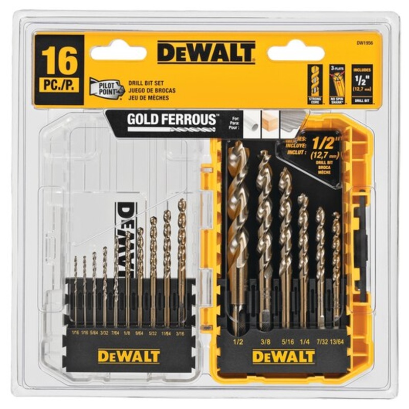 Set 16 PC. Drill Bit Pilot Point Gold Ferrous Dewalt