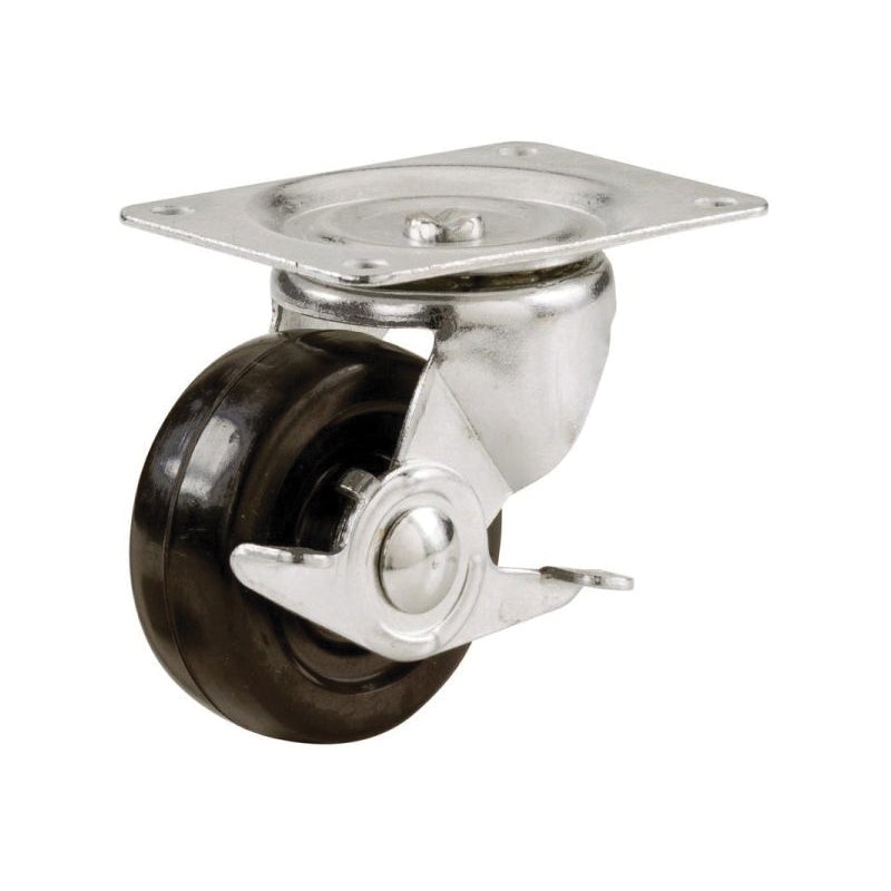 shepherd 9510 Plate Caster With Side Brake, Swivel Caster, 2-1/2 in Dia Wheel, 1-1/8 in W Wheel, 100 lb Load