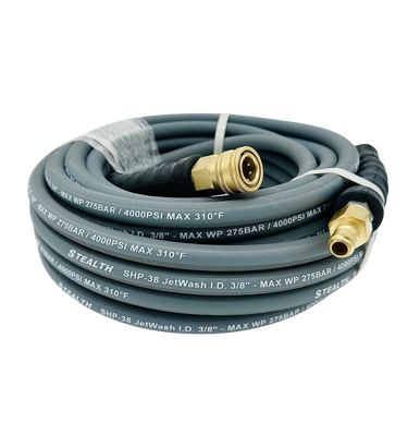 Stealth Jetwash 50ft x 3/8" ID Pressure Washer Hose with Quick Connects, 4000 PSI, Non-marking, Gray