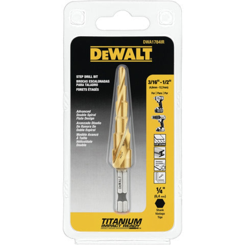 Step Drill 3/16 X 1/2 Bit Imp Ready Dewalt