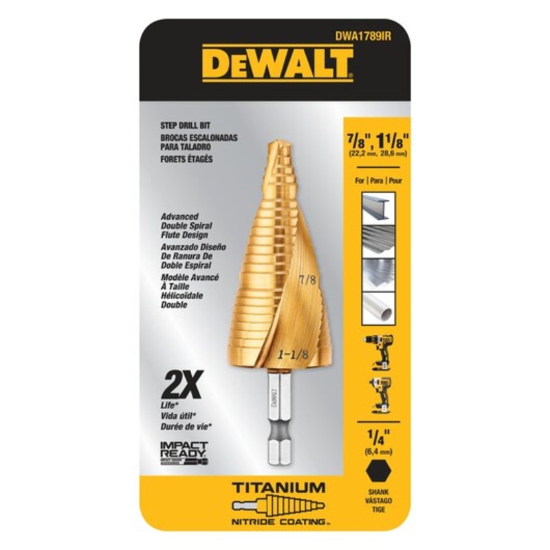 Step Drill 7/8” X 1-1/8” Bit Imp Ready Dewalt