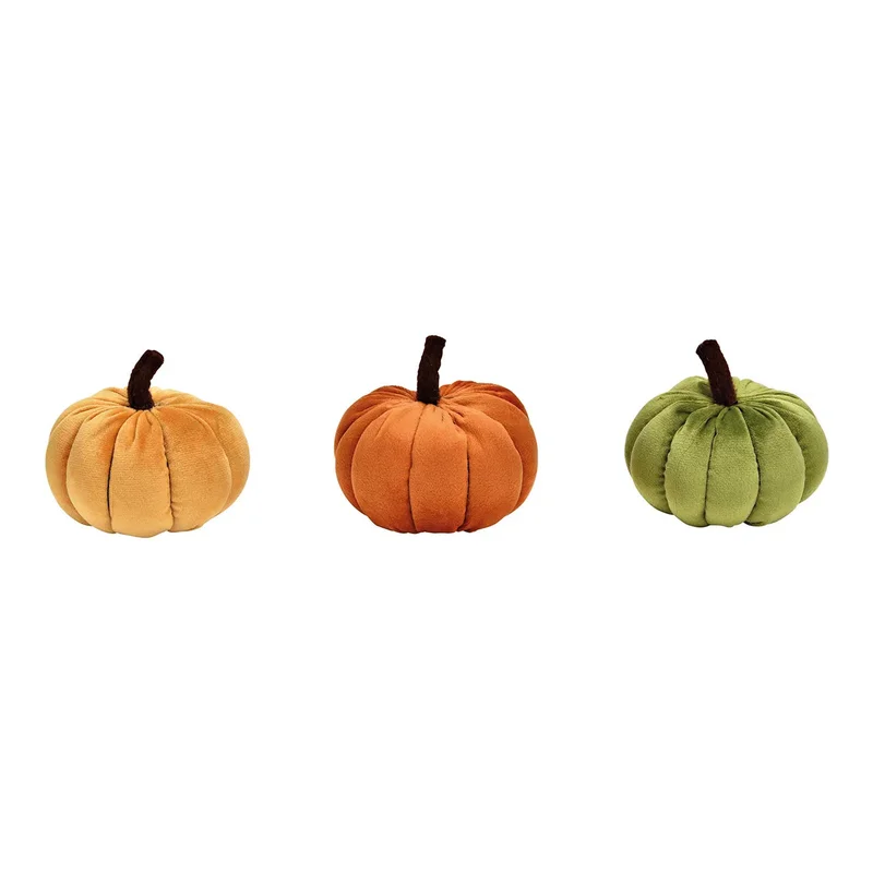 Textile pumpkin Orange, light orange, green, 3-fold,10x9x10cm
